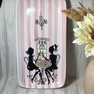 Living Art Yvette &Claudette Chic Pink and White Striped Decorative Tray